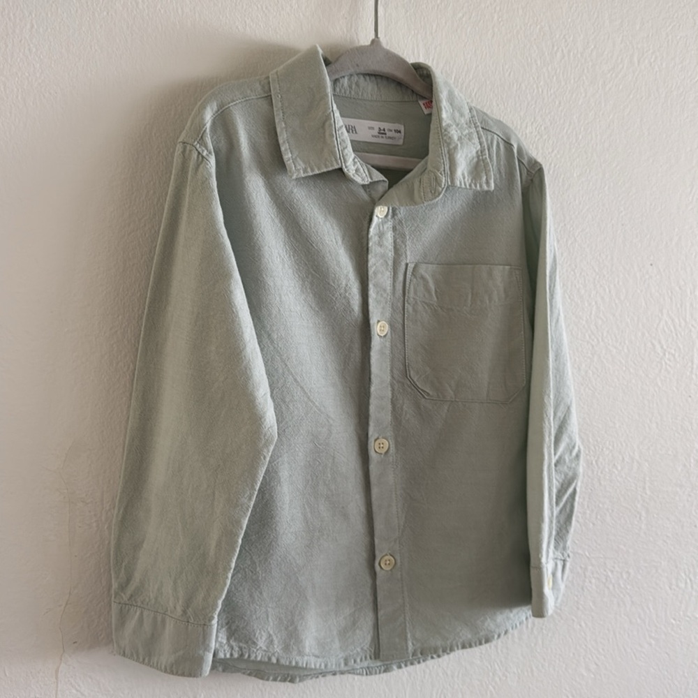 Zara Boys Green light blue Casual Button Down Long Sleeve